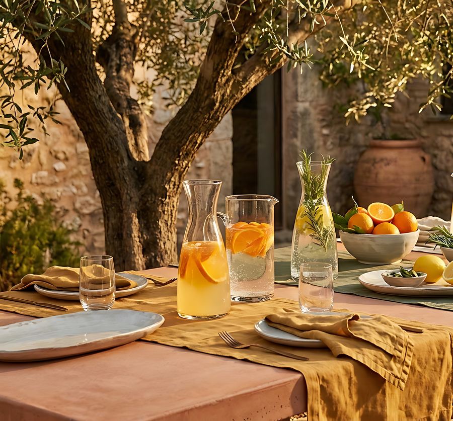 A table set with lemonade